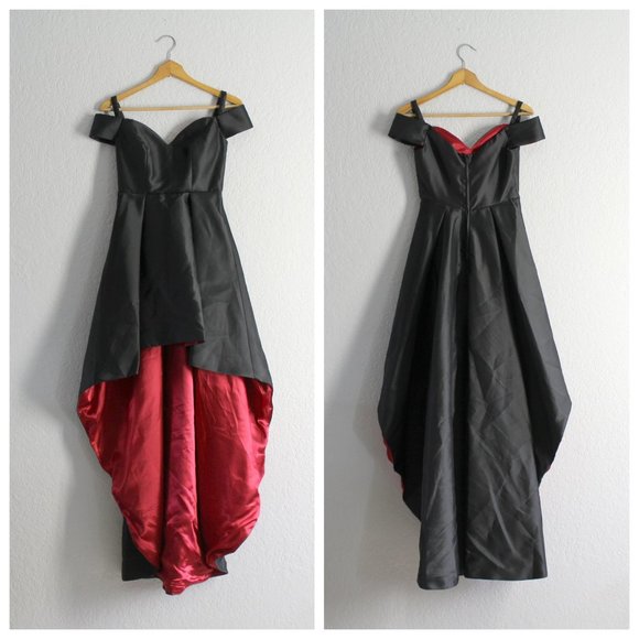 Windsor Dresses & Skirts - Windsor 3/4 Black Red Sweetheart Neck Cold Shoulder High Low Dress XS